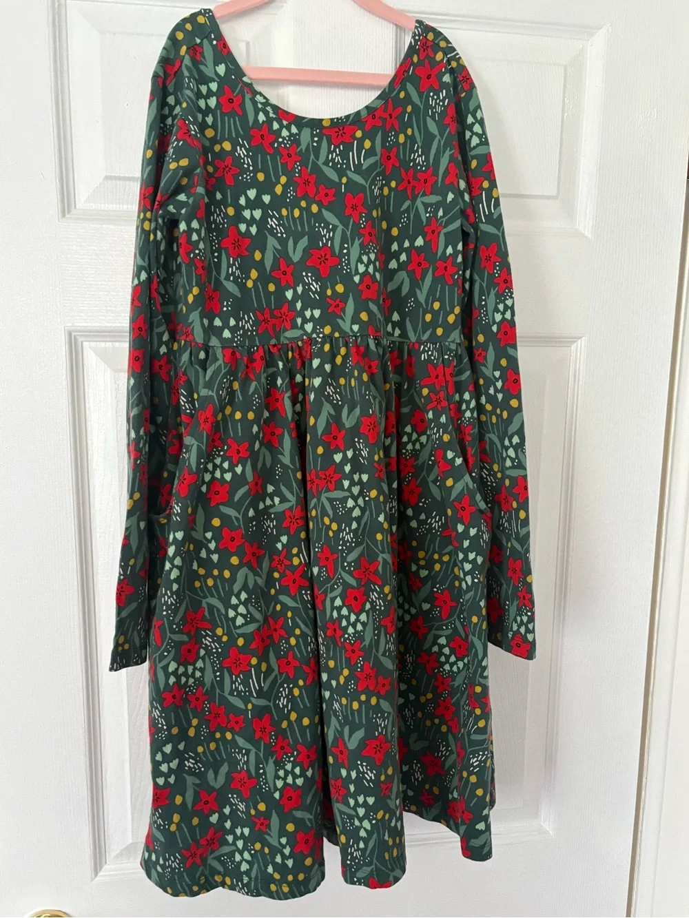 Hanna Andersson Floral Pocket Dress Long Sleeve Girls 150 12 Organic Cotton